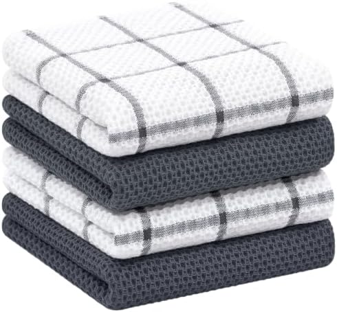 Homaxy 100% Cotton Waffle Weave Kitchen Towels 4-Pack, Dark Grey