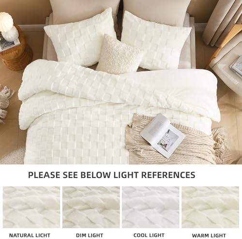 Litanika Fluffy King Comforter White Cream, 3Pcs Warm Sherpa Fleece