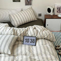 Striped Duvet Cover King Size Beige Grey Green Stripes Bedding Set