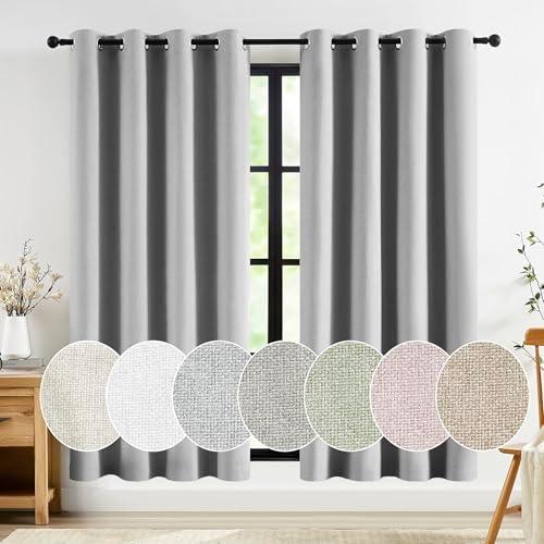 Jubilantex Faux Linen Blackout Curtains Grey Grommet Top 63" L 2