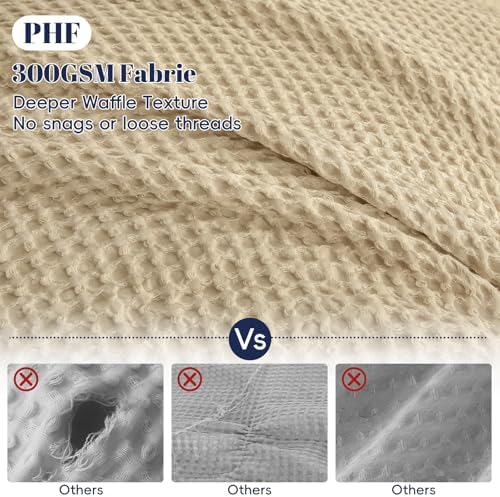 PHF Waffle Duvet Cover Queen, Ultra Soft & Breathable, 90"x90", Khaki