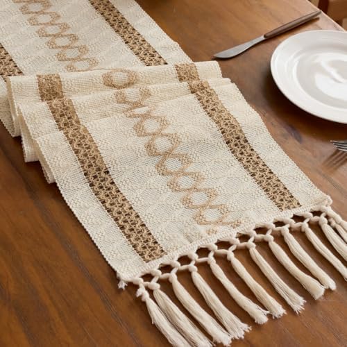 Baccessor Extra Long Boho Macrame Jute Table Runner with Tassels 12x90