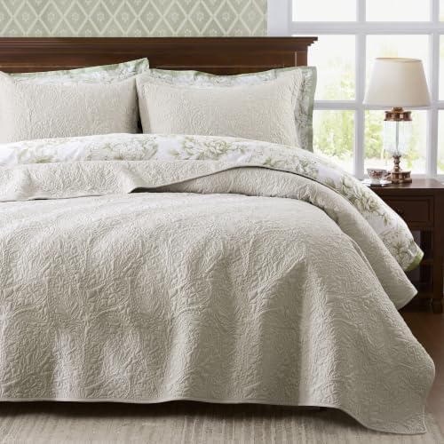 WDCOZY Paisley Quilt Set King Size, Light Beige Matelasse Lightweight
