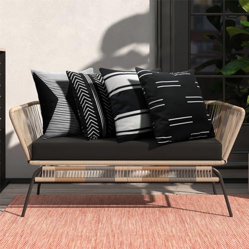 Adabana Set of 4 Outdoor Waterproof Pillow Covers 18x18 Black and