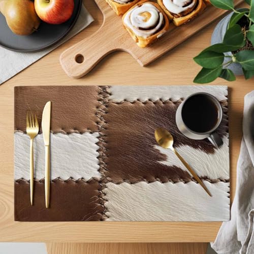 Placemats Set of 8, Brown White Leather Texture Woven Placemat, Linen