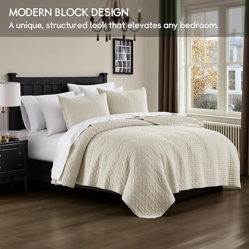palassio Beige 100% Cotton Quilt California Cal King Size Bedding Sets