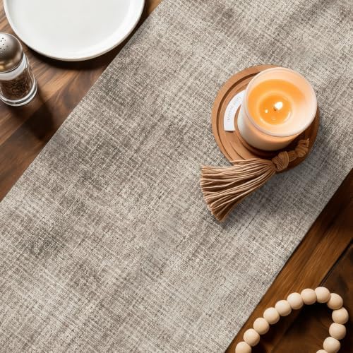 Vintage Beige Linen Texture Table Runner 108 inches Long Minimalist
