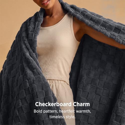 Bedsure Checkered Soft Cozy Throw Blanket for Couch, Dark Grey,50"×60"