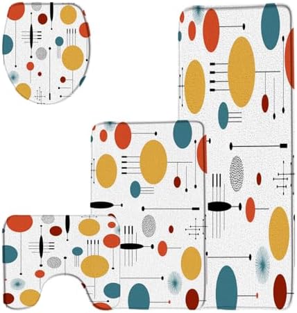 4 Pieces Mid Century Bathroom Rug Sets Modern Abstract Diamond Polka