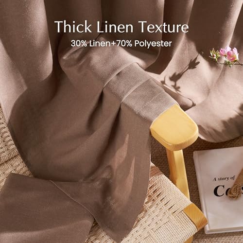 NICETOWN Gold Brown Linen Semi Sheer Curtains 96 inche Long, Rod