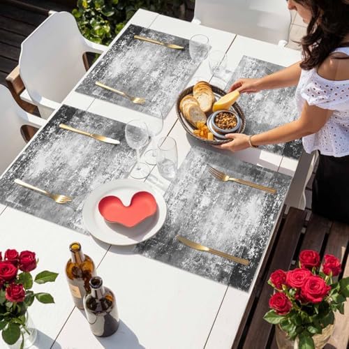 Placemats Set of 8, Retro Gray Shabby Texture Table Mats Washable