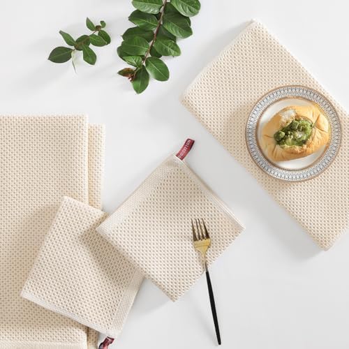 Homaxy 16 Pack 100% Cotton Kitchen Towels and Dishcloths Set, Beige