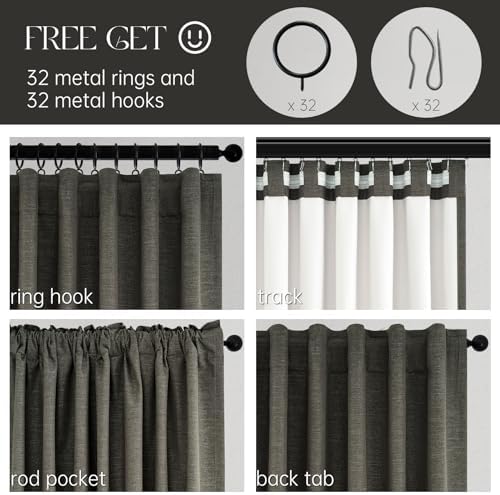 Topfinel Extra Long Grey Linen Blackout Curtains 120 inches Long