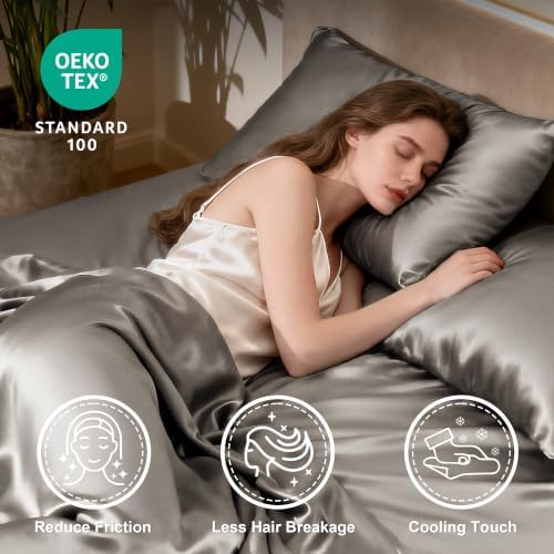 Love's cabin Satin King Sheets Set, 4 Pieces, Taupe Grey, 15" Deep