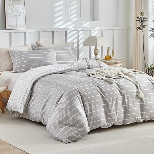 Lekesky Striped Duvet Cover King Size, Grey Striped King Duvet Cover
