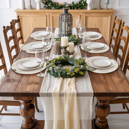 Abstract Round Braided Placemats Set of 8, Minimalist Boho Beige Green