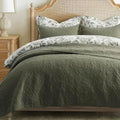 EVERGRACEHOME 100% Cotton Paisley Quilt Set, Queen Size, Olive Green