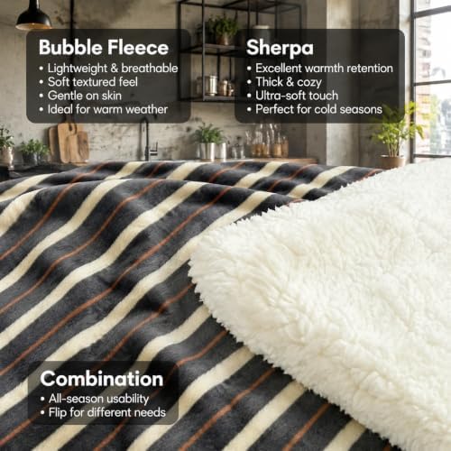 Full Size Reversible Sherpa Fleece Soft Blanket for Couch Dark Gray