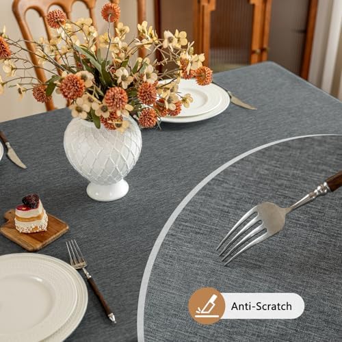 Seenus Faux Linen Textured Gray Tablcloth Fits 8-10 Seats Rectangle