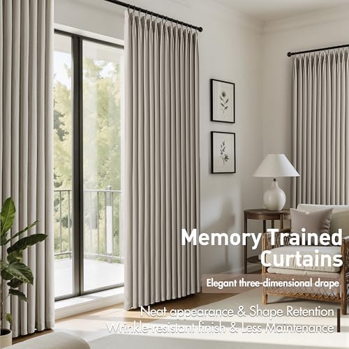 ANRODUO Oatmeal Pinch Pleated Linen Curtains 108 Inches Long 2 Panels