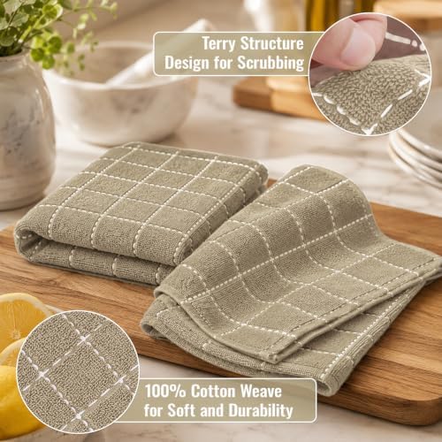 Kitinjoy 100% Cotton Kitchen Towels and Dishcloths Set, Tan