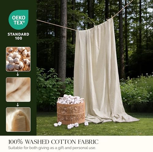 Andency Cream Gingham Duvet Cover Twin, 100% Wash Cotton Bedding
