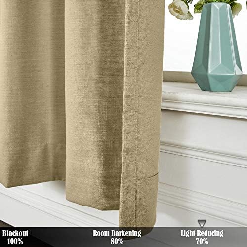TWOPAGES Linen Cotton Tab Top Curtain Elegant Natural Solid Tan