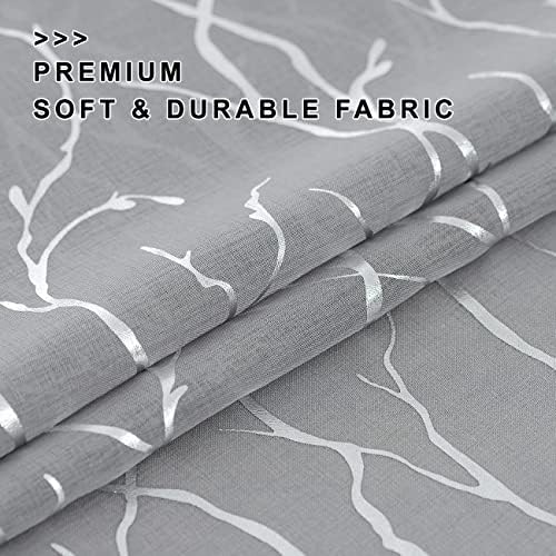 FINECITY Grey Sheer Curtains with Silver Branch W52 x L63 Inch, 2
