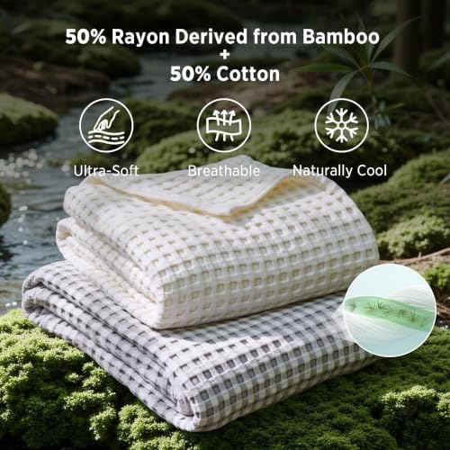 Bedsure Cooling Waffle Blanket for Hot Sleepers, Ivory, Full, 80" X