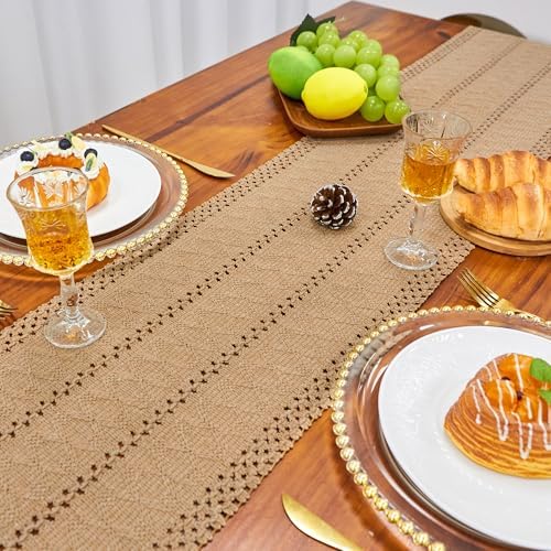 FEXIA Boho Table Runner Fall Burlap Brown Coffee Table Decor 12x90