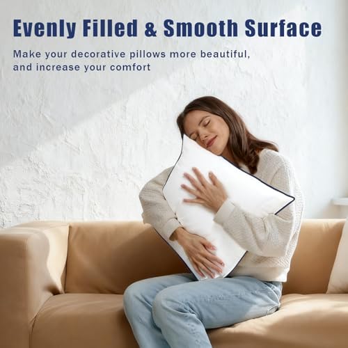 Throw Pillow Inserts Set of 2-Fluffy Square Cushions with 100% Cotton