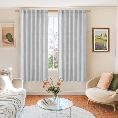 BGment Light Grey Linen Curtains 63 Inch Length 2 Panels for Window