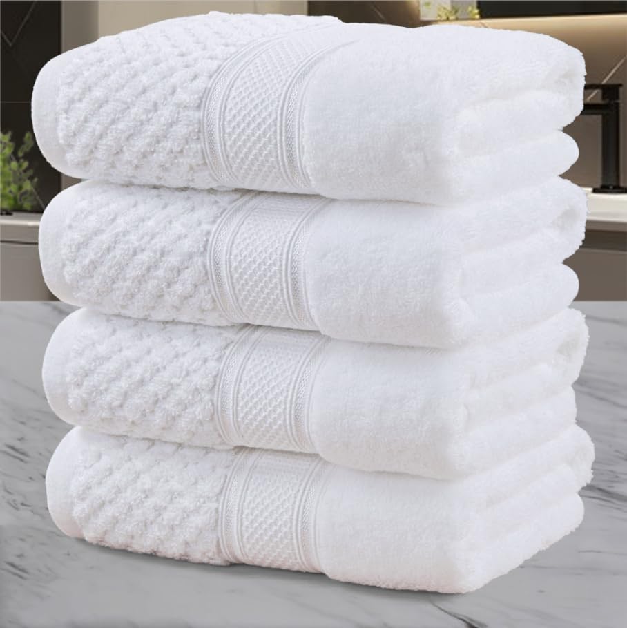 VOOVA & MOVAS White Hand Towels, Cotton, Quick Dry, 18x30 in, 4 Pieces