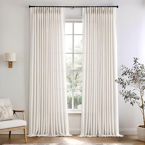 ANRODUO Natural Pinch Pleated Linen Curtains 120 Inches Long 2 Panels