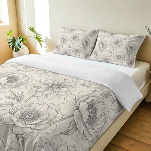 3 Pieces Bedding Set Queen Size, Bohemia Floral Soft Duvet Covers Set