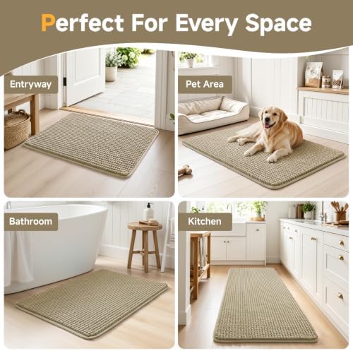 Ophanie Beige Bathroom Rugs Sets 2 Piece,Soft Chenille Bath Mat,Non