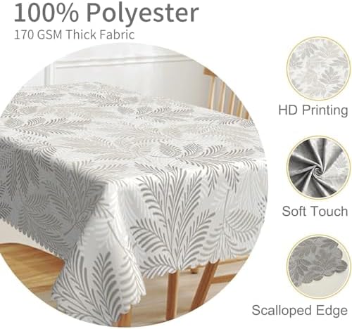 70x70inches Grey Leaves Square Tablecloth Spring Leaf Printed Rustic