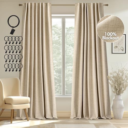 MIULEE 100% Blackout Curtains Linen Curtains & Drapes 84 Inch Oatmeal