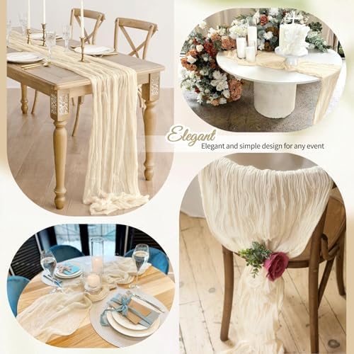 12 Pack Ivory Cheesecloth Table Runner 10Ft, Gauze Table Runners 21.5