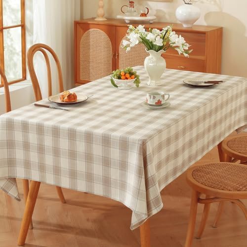 TruDelve Cloth Tablecloth Rectangular Beige Checkered Cotton Table