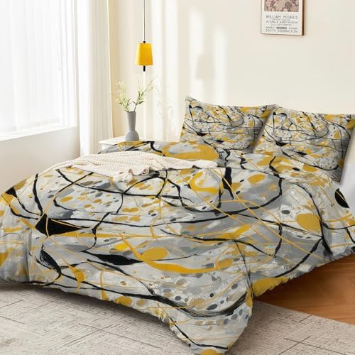 Soft Breathable Duvet Cover Set Grey, Abstract Ellipse Paint Print