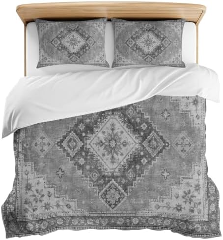3 Pieces Bedding Set Full Size, Grey Boho Soft Duvet Covers Set with