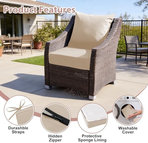 Outdoor Deep Seat Cushion Set, 24x24 Inch, Beige, Set of 4