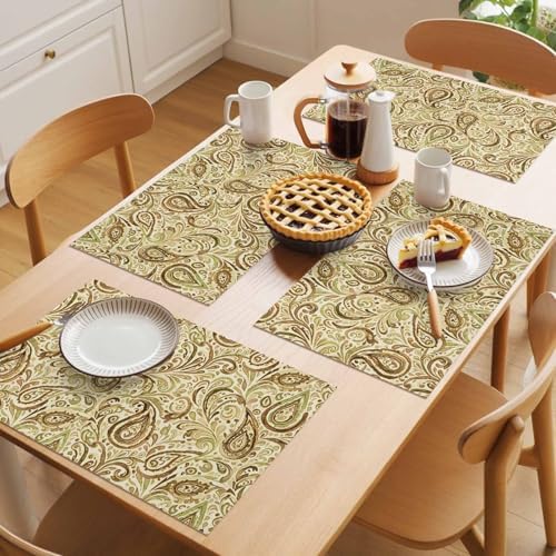 Placemats Set of 8, Beige Brown Green Woven Placemat, Linen Place Mats