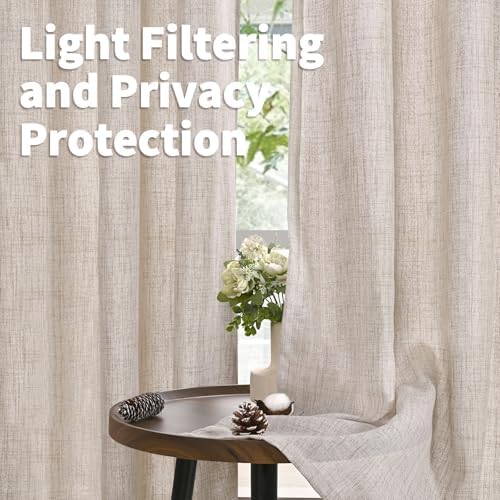 YoungsTex Natural Linen Curtains 63 Inch Length 2 Panel Linen Textured