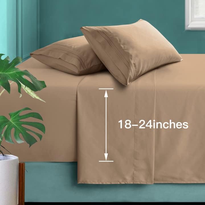 Manyshofu Extra Deep Pocket Full Sheets, Khaki Microfiber, 4 Piece