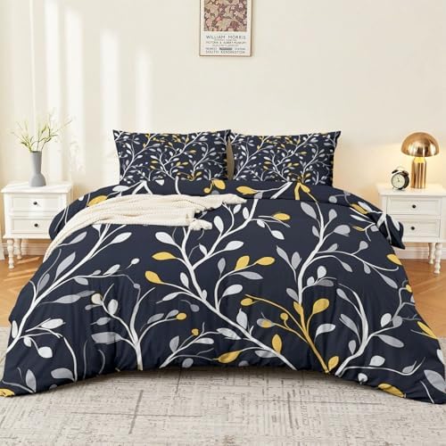 Dark Gray Duvet Cover King - Fashion Modern Plants Branches Bedding