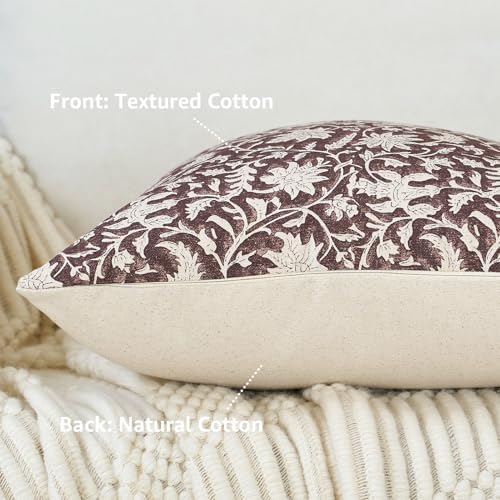 FIOUOVO Floral Throw Pillow Covers 18x18 Farmhouse Block Print Pillow