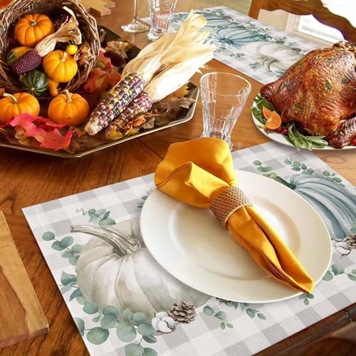 Placemats Set of 8, Vintage Thanksgiving Autumn Pumpkin Washable Table