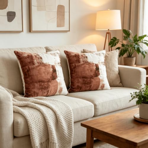 OYIMUA Velvet Decorative Pillow Covers Rust 18x18 Set of 2 Modern